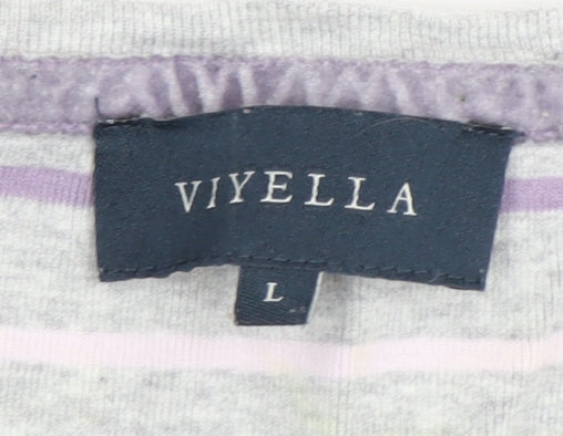 Viyella Women's Grey Striped 3/4 Sleeve Top, Size L