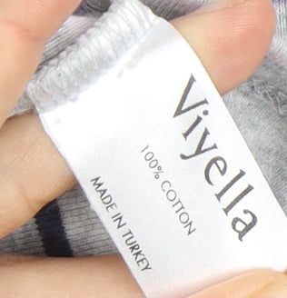 Viyella Women's Grey Striped 3/4 Sleeve Top, Size L