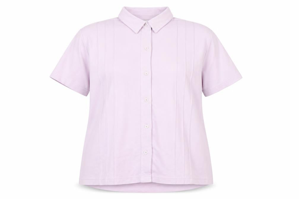 Front view of Damart Women's Pink Collared Button-Up Shirt, size 16