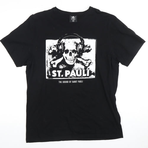 St. Pauli Men's Black Skull Graphic T-Shirt Medium