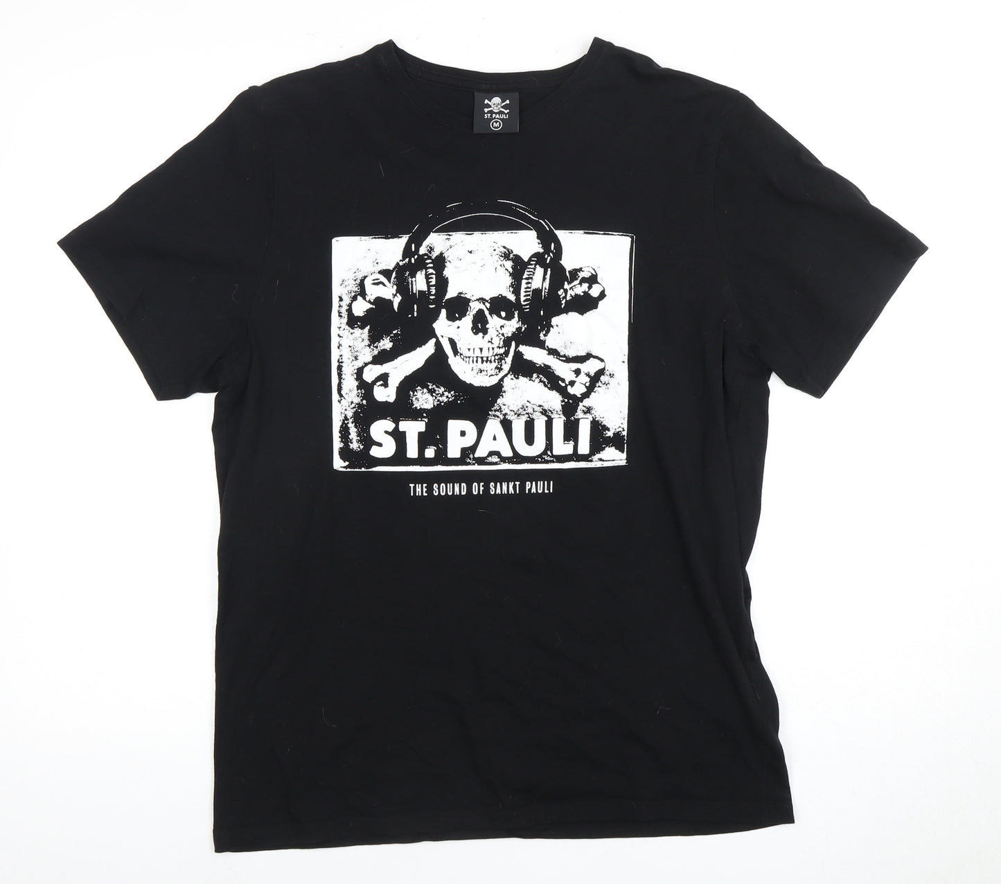 St. Pauli Men's Black Skull Graphic T-Shirt Medium