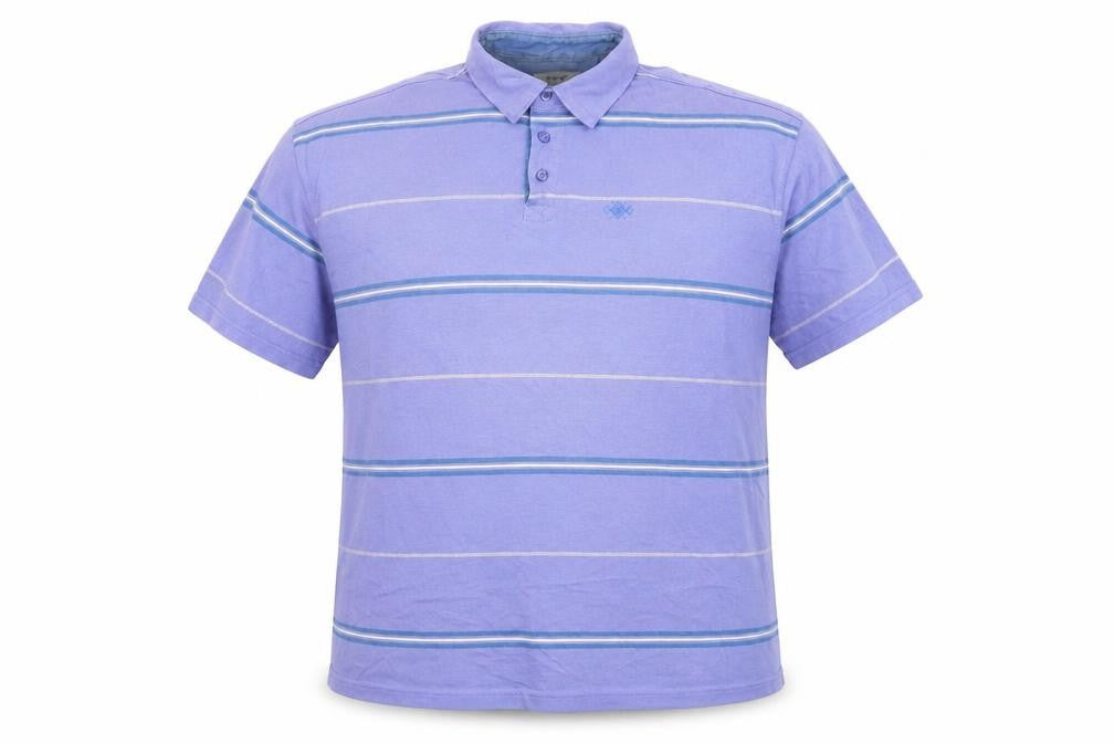 Front view of EWM Men’s Purple Striped Polo - 2XL Short Sleeve