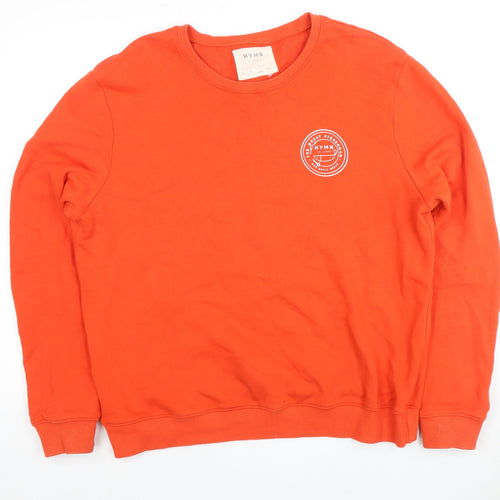 HYMN Men's Orange Crew Neck Logo Sweatshirt L