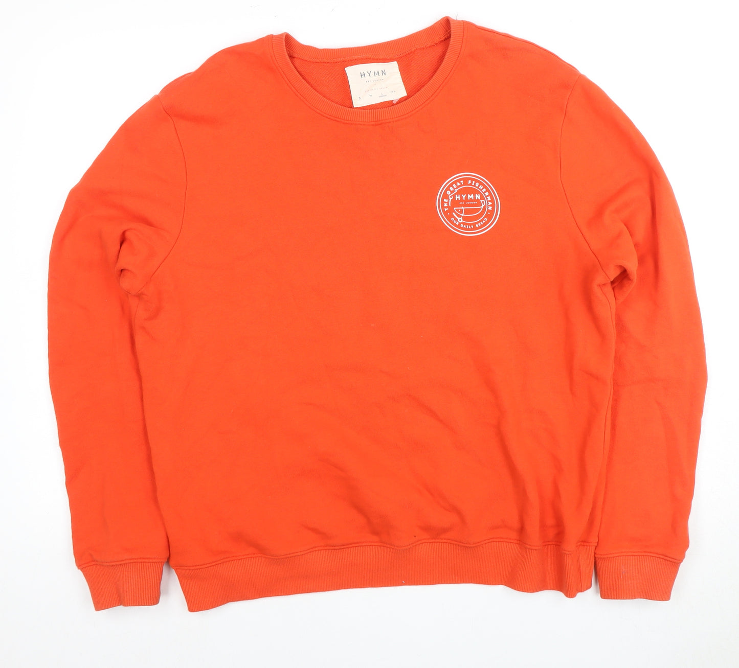 HYMN Men's Orange Crew Neck Logo Sweatshirt L
