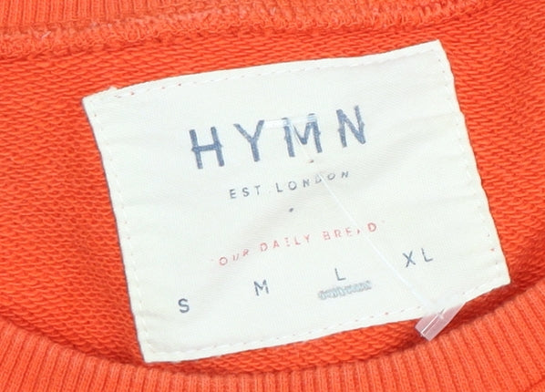 HYMN Men's Orange Crew Neck Logo Sweatshirt L