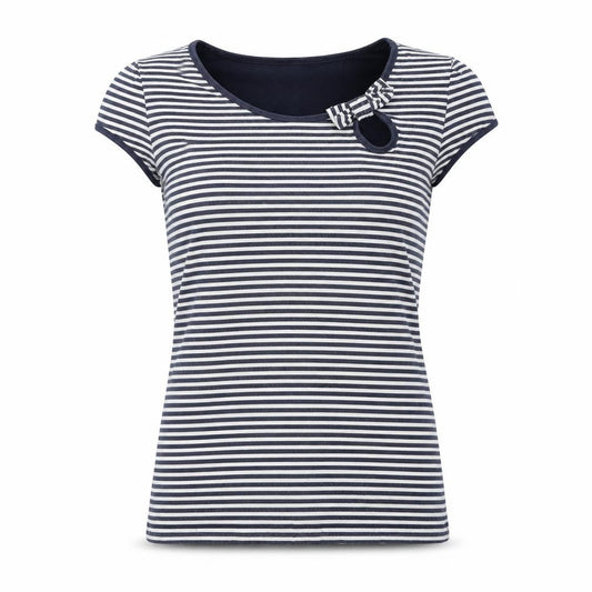 Front view of Next Women's Stripe T-Shirt, size 12, Bow Detail