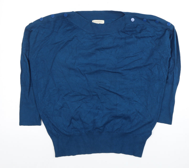 Monsoon Women Blue M Basic Sweater with Buttons - Casual