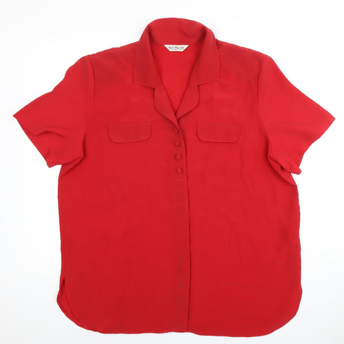 Bon Marche Women’s Red Button-Up Short Sleeve Blouse