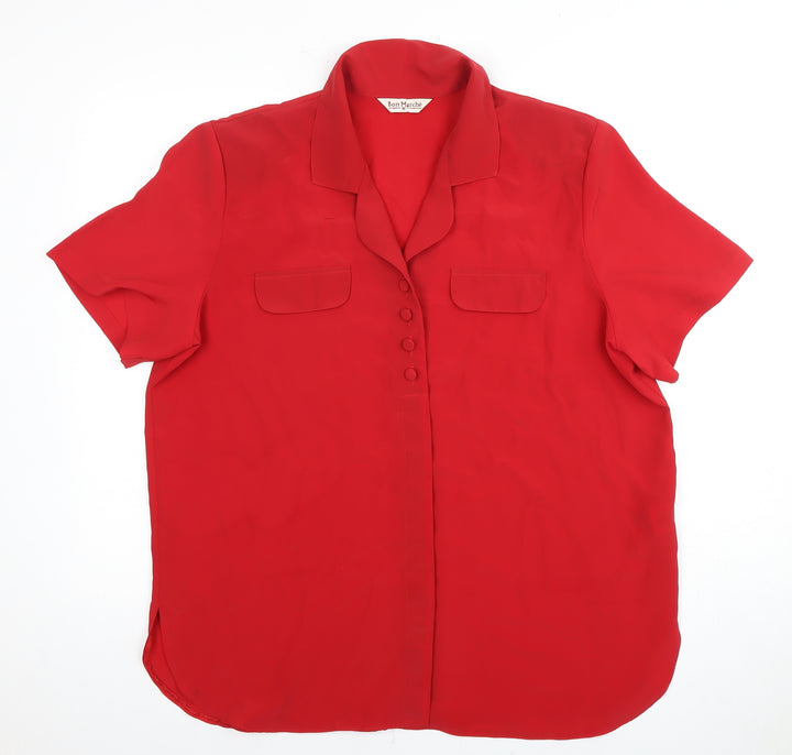 Bon Marche Women’s Red Button-Up Short Sleeve Blouse