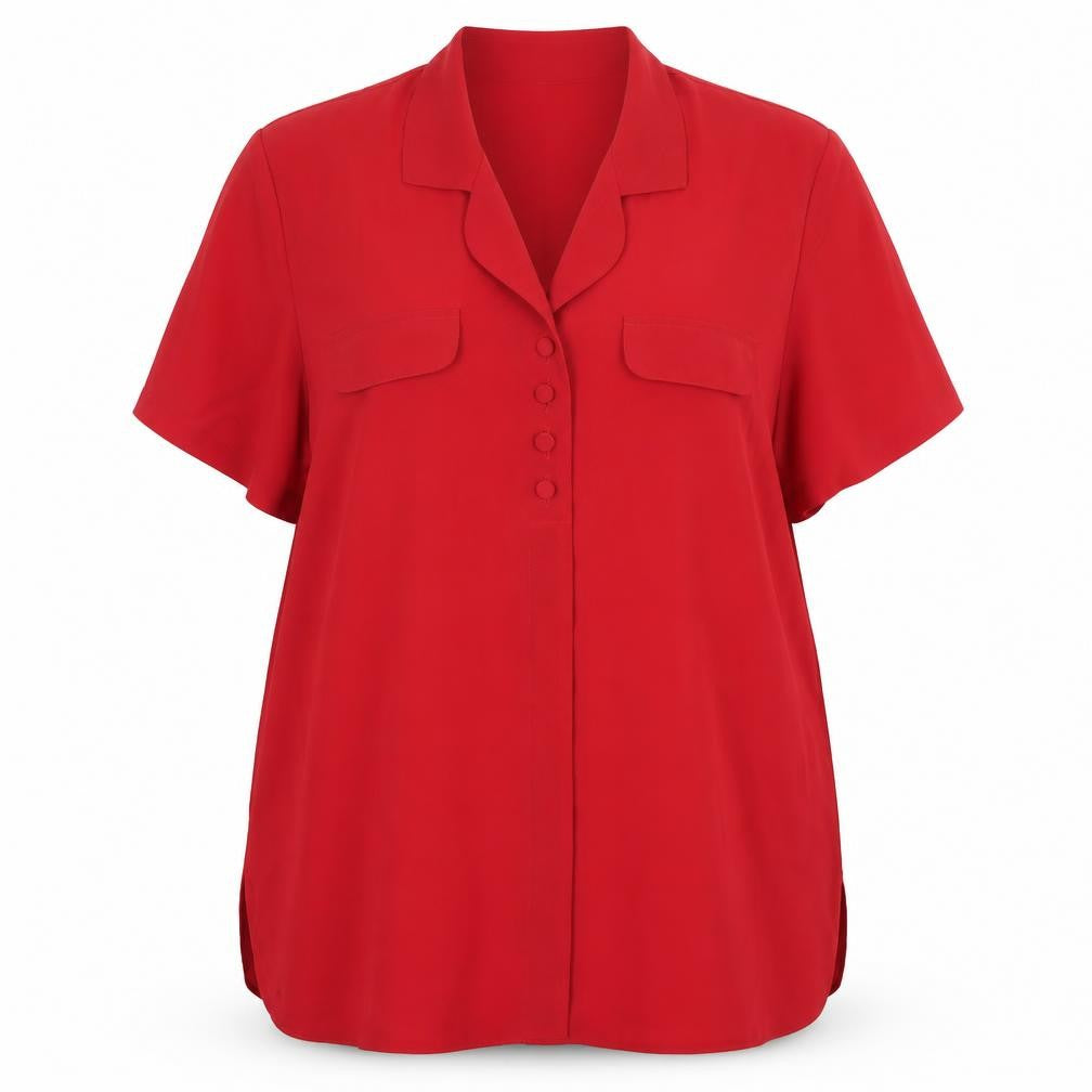 Front view of Bonmarché Women’s Red Button-Up Short Sleeve Blouse