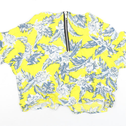 Motel Women's Yellow Floral Zip Top S