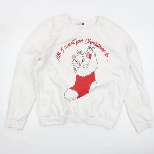 Disney Women's White Christmas Aristocats Pullover Sweatshirt XL