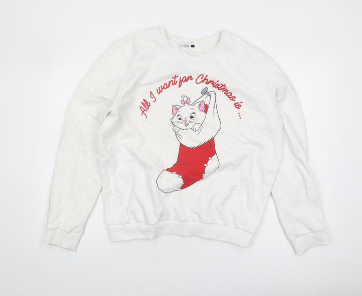 Disney Women's White Christmas Aristocats Pullover Sweatshirt XL