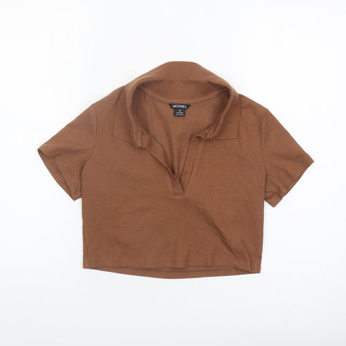Monki Women's Brown Cropped Polo Shirt - M