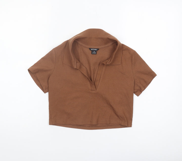 Monki Women's Brown Cropped Polo Shirt - M