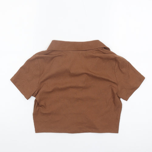 Monki Women's Brown Cropped Polo Shirt - M