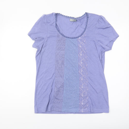 Per Una Women's Purple Scoop Neck T-Shirt Lace Accents