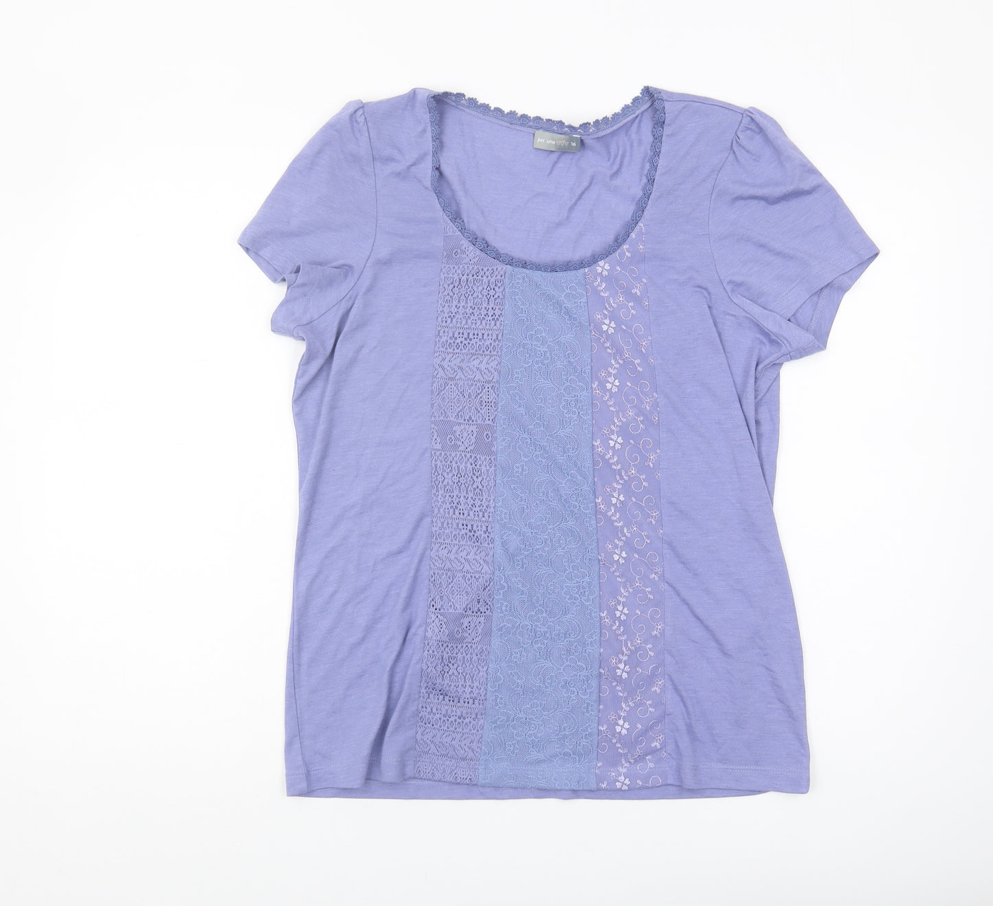 Per Una Women's Purple Scoop Neck T-Shirt Lace Accents