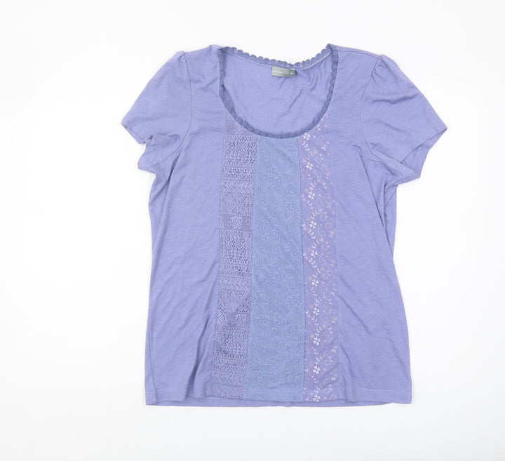 Per Una Women's Purple Scoop Neck T-Shirt Lace Accents