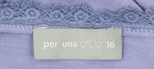 Per Una Women's Purple Scoop Neck T-Shirt Lace Accents