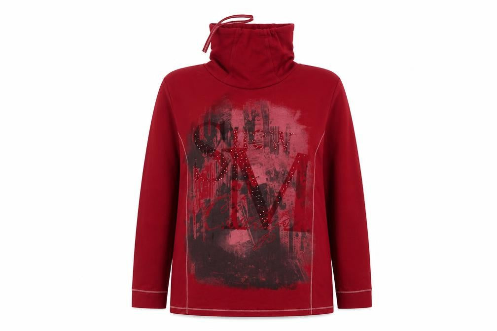 Front view of Bexleys Women's Red 2XL Sweatshirt with Rhinestones