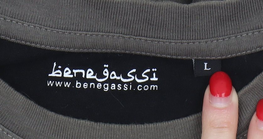 Benegassi Men’s Brown L Cotton Crew Neck T-Shirt