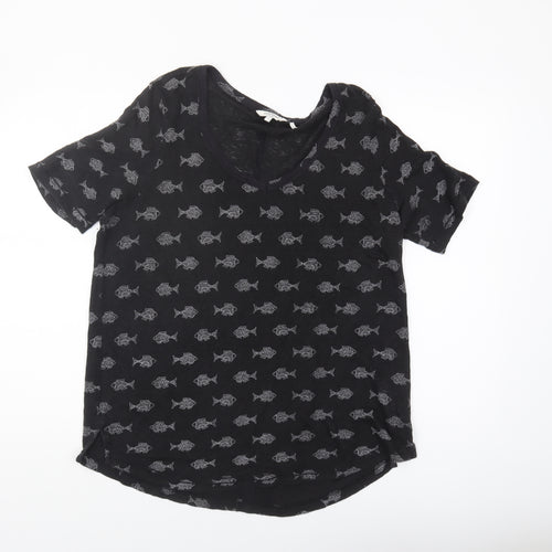 Fat Face Women's Black Linen Fish T-Shirt Size 14