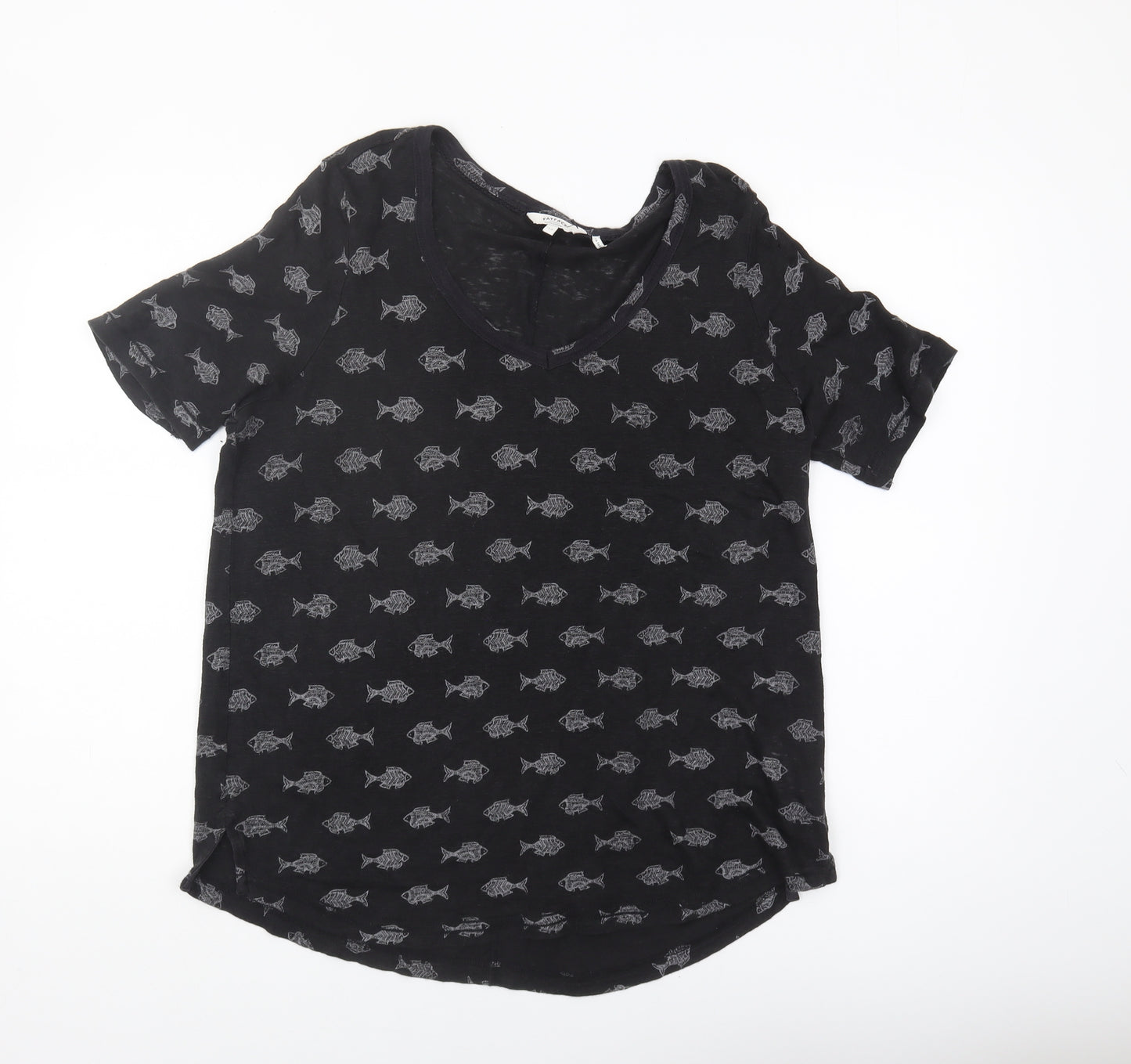 Fat Face Women's Black Linen Fish T-Shirt Size 14