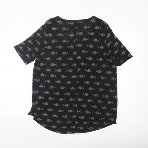 Fat Face Women's Black Linen Fish T-Shirt Size 14