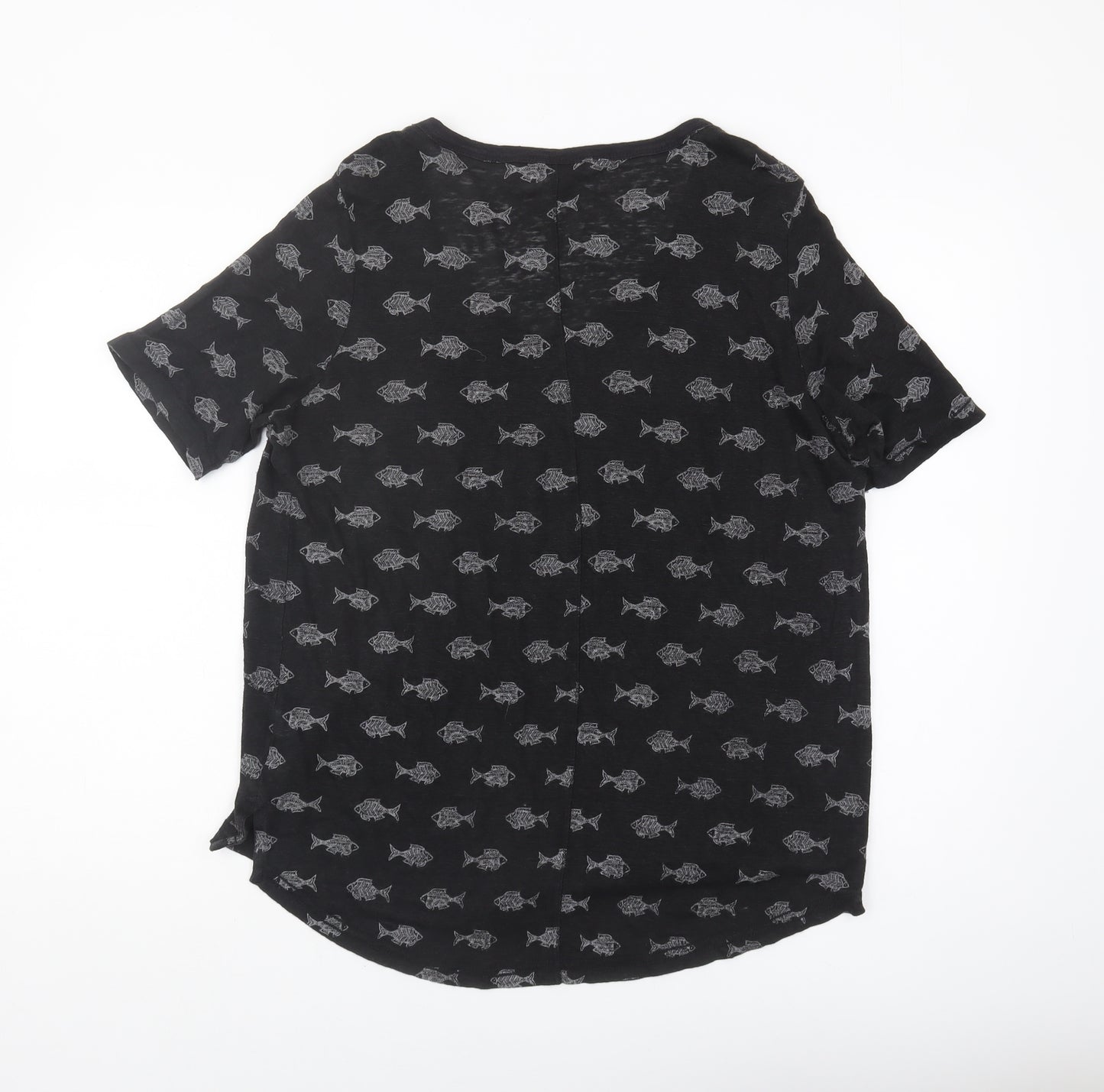 Fat Face Women's Black Linen Fish T-Shirt Size 14