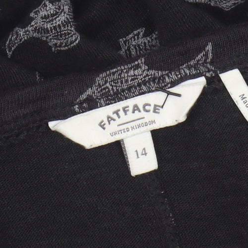 Fat Face Women's Black Linen Fish T-Shirt Size 14