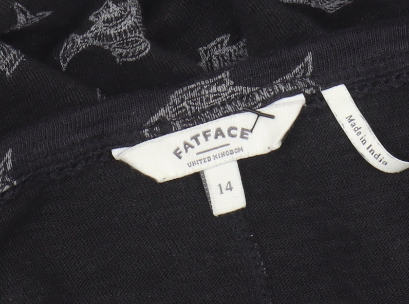 Fat Face Women's Black Linen Fish T-Shirt Size 14