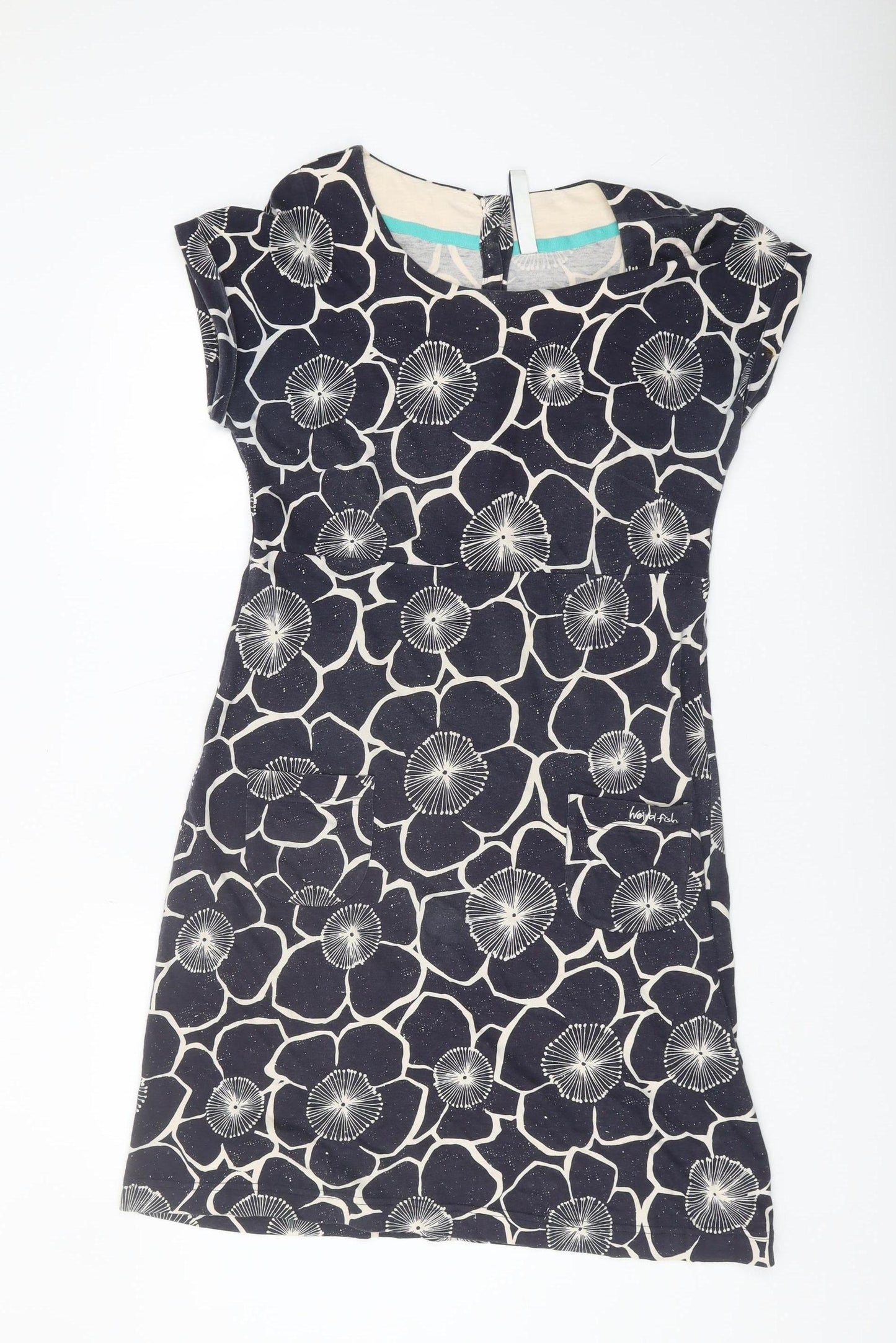 Weird Fish Women's Black Floral Cotton Shift Dress Size 10