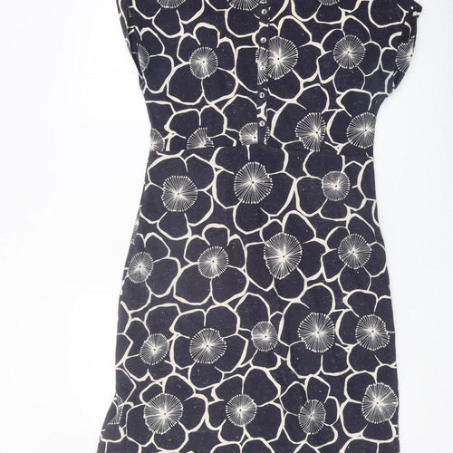 Weird Fish Women's Black Floral Cotton Shift Dress Size 10