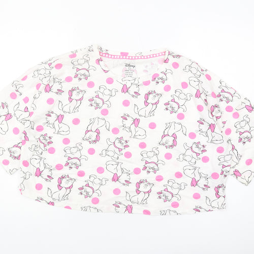 Disney Women's L White Polka Dot Cropped T-Shirt