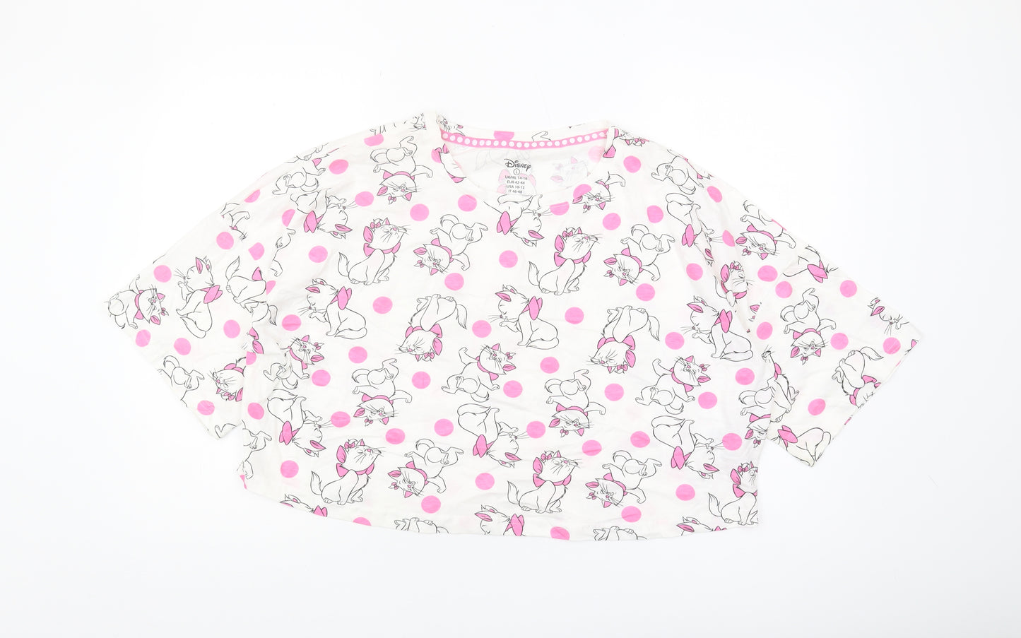Disney Women's L White Polka Dot Cropped T-Shirt