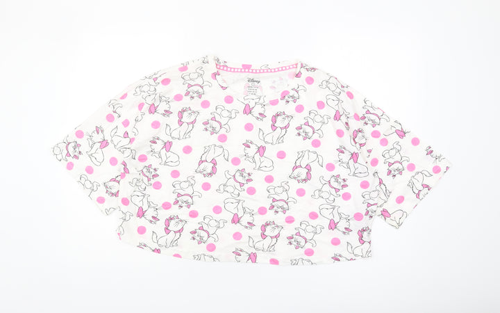 Disney Women's L White Polka Dot Cropped T-Shirt