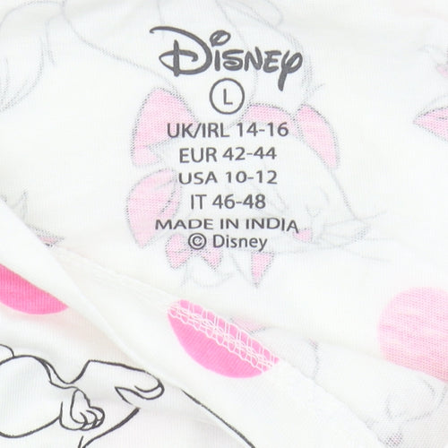 Disney Women's L White Polka Dot Cropped T-Shirt