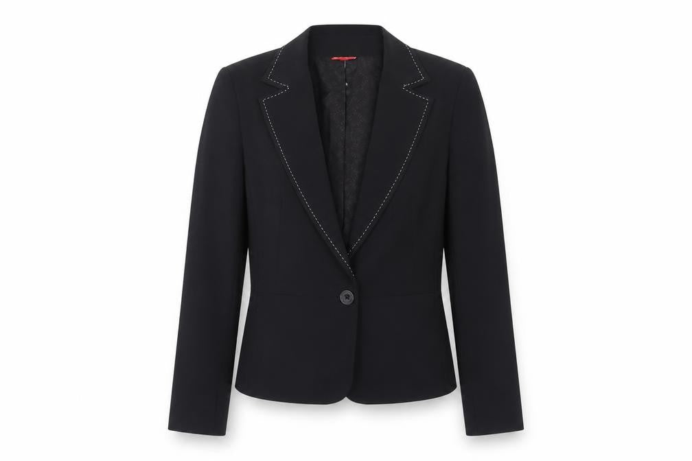 Front view of ELLE Women's Black Blazer L Notch Lapel Classic Fit