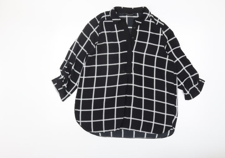 Dorothy Perkins Women's Black Button-Up Check Shirt Size 14