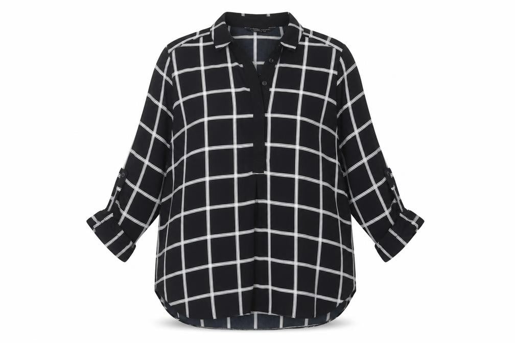 Front view of Dorothy Perkins Women's Black Button-Up Check Shirt, size 14