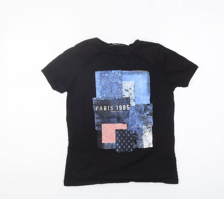 Stradivarius Black XS Unisex Casual T-Shirt