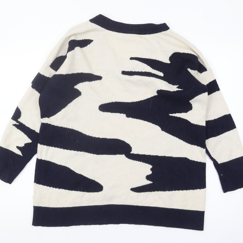 Wallis Women's Ivory Animal Print V-Neck Pullover Jumper L