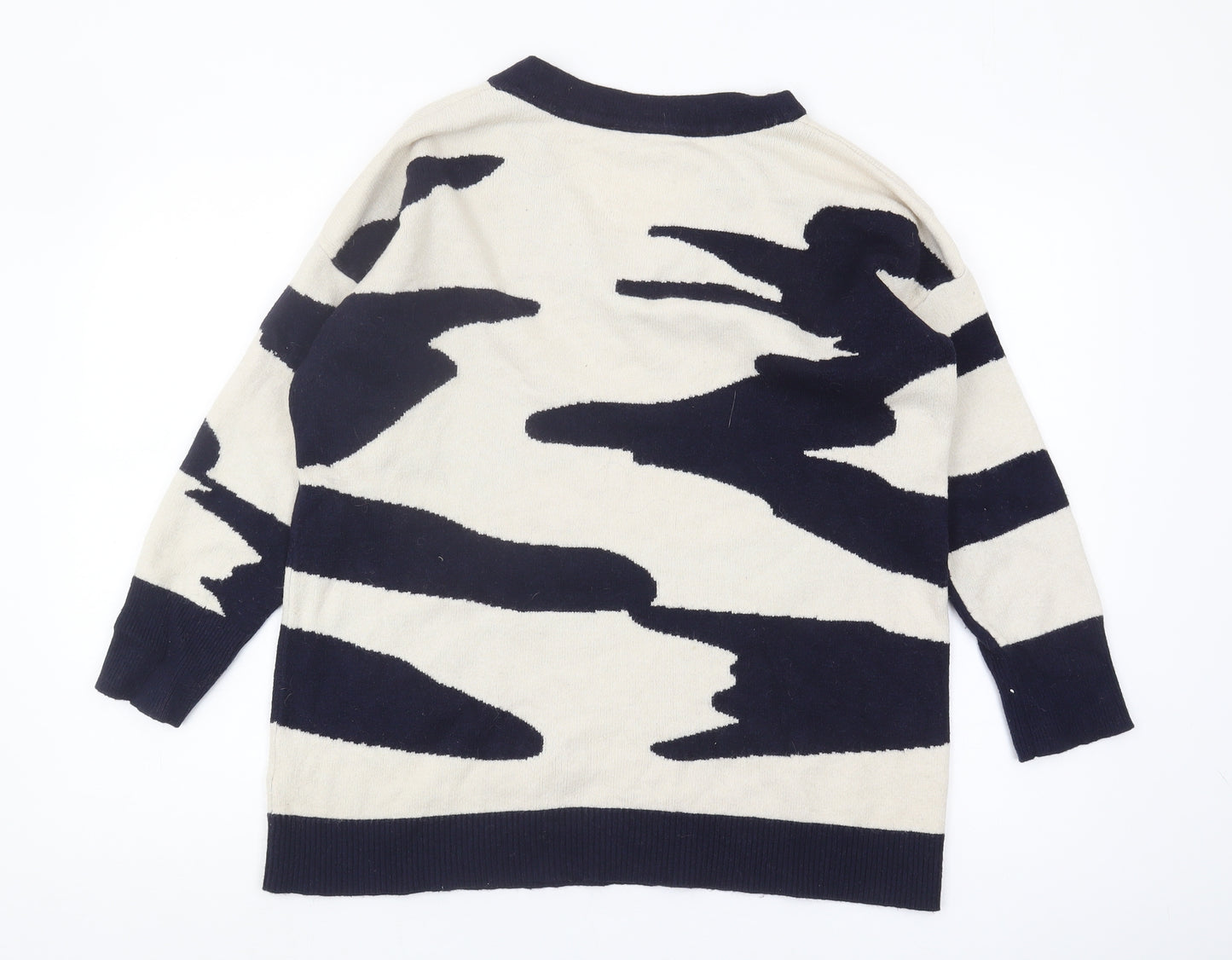 Wallis Women's Ivory Animal Print V-Neck Pullover Jumper L