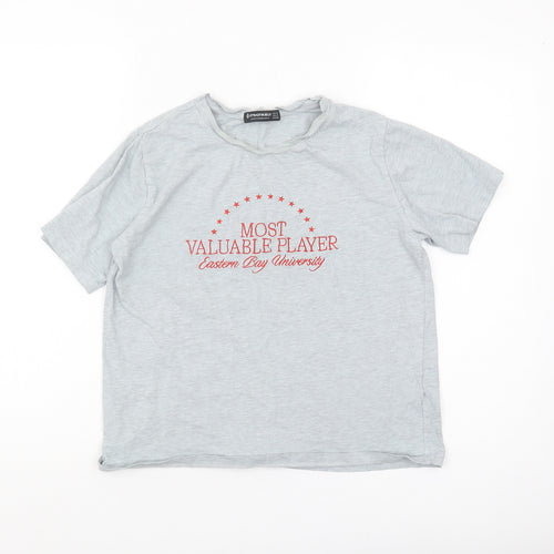 Stradivarius Women's Grey University T-Shirt - Size S