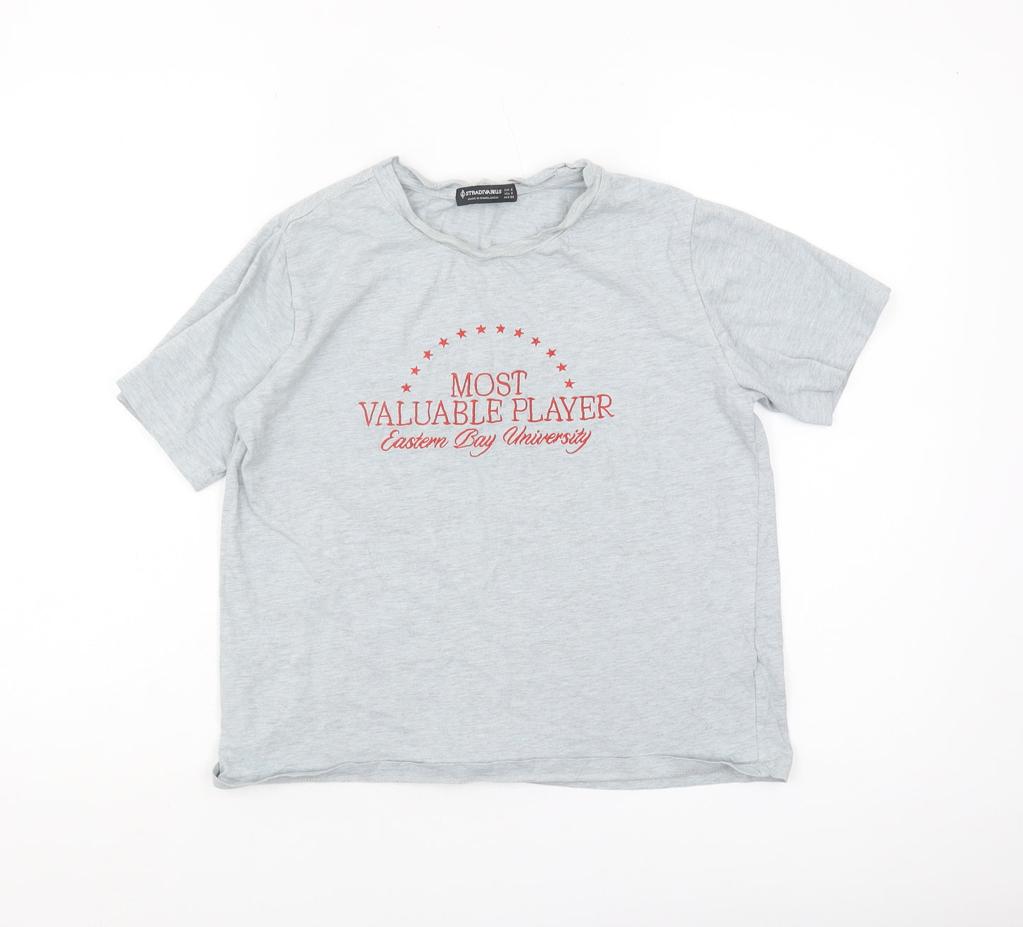Stradivarius Women's Grey University T-Shirt - Size S