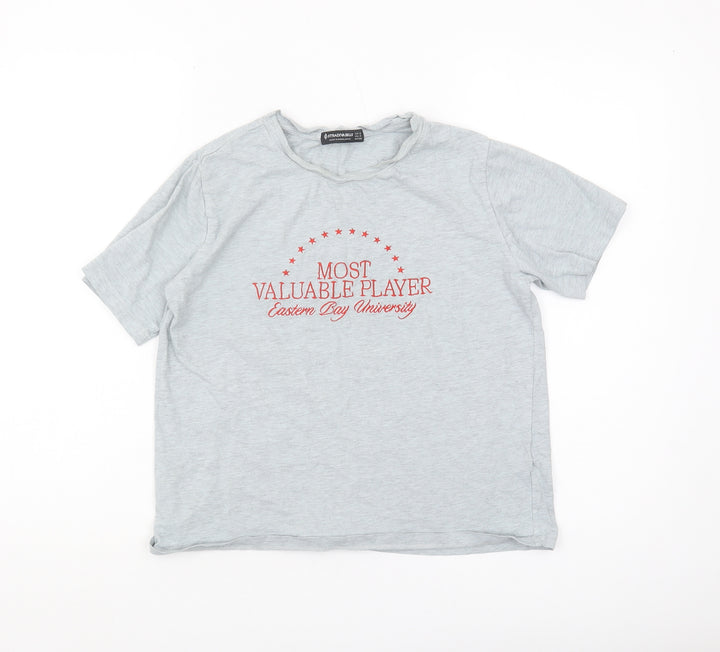 Stradivarius Women's Grey University T-Shirt - Size S