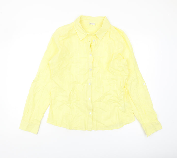 Damart Women's Yellow Cotton Button-Up Shirt, Size L