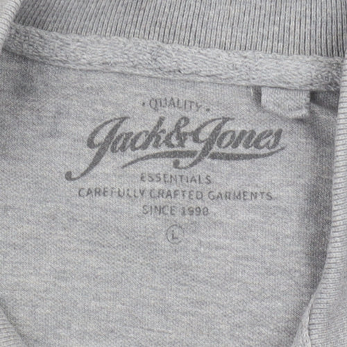 Jack & Jones Grey Mens Polo Shirt L Solid Casual