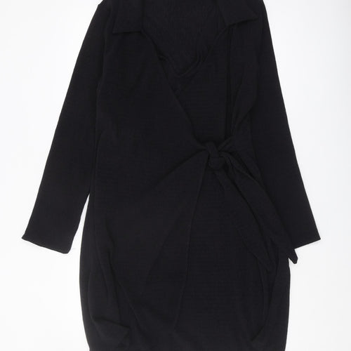 H&M Women's Black Wrap Dress, Size 12, Long Sleeve
